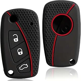 Autohan Keys Fiorino, Linea, Ducato, Peugeot Boxer, Citroën Jumper Için Siyah Silikon Petek Desenli Anahtar Kılıfı, Kırmızı Şeritli ürün görseli 1
