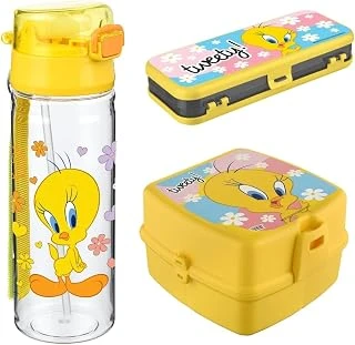 3'Lü Okul Seti Suluk Kare Beslenme Seti Kalemlik - Sızdırmaz Suluk Çok Bölmeli Beslenme Kutusu Kalemlik (Tweety) ürün görseli 1