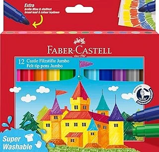 Faber-Castell Keçeli Kalem Seti, 12 Renk, Geniş Yuvarlak Uç, Yıkanabilir Su Bazlı Mürekkep, Baskıya Dayanıklı Uç ürün görseli 1