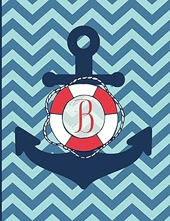 B: Monogram Initial B Notebook | 8.5" X 11" - 100 Pages, College Ruled | Nautical Chevron Anchor Journal ürün görseli 1