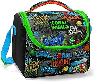 Coral High Erkek Çocuk Siyah Yeşil Grafiti İlkokul Okul Beslenme Çantası - Yalıtımlı ürün görseli 1