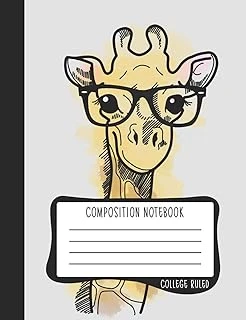 Composition Notebook: College Ruled: 100+ Lined Pages Writing Journal: Nerdy Giraffe In Glasses 0939 ürün görseli 1