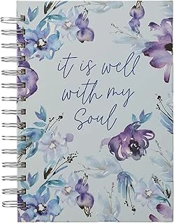 Inspirational Spiral Journal Notebook For Women It Is Well With My Soul Blue/Purple Posies Floral Wire Bound W/192 Ruled Pages, Large Hardcover, With Love ürün görseli 1