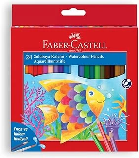 Faber-Castell Karton Kutu Sulu Boya Kalemi, 24 Renk, Suda Çözünebilir, Fırça Kalem Hediyeli, Yaratıcılığı Destekleyen Boya Kalemi ürün görseli 1