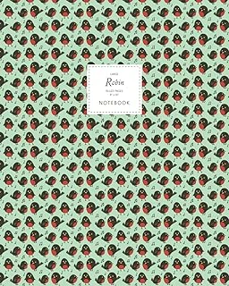 Robin Notebook - Ruled Pages - 8X10 - Large: (Green Edition) Fun Christmas Notebook 192 Ruled/Lined Pages (8X10 Inches / 20.3X25.4 Cm / Large Jotter) ürün görseli 1