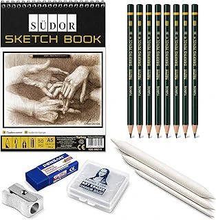 Eskiz Set A5 50 Yaprak Eskiz Defteri Hamur Silgi Sınav Silgisi Kalemtıraş 3’Lü Pastel Dağıtıcı (Gölgelendirme Kalemi) 7 Adet Dereceli Kalem Sanatsal Çizim Eskiz Seti Karakalem Teknik Çizim ürün görseli 1