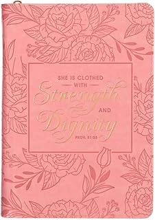 Christian Gifts Scripture Journal Pink Strength & Dignity Proverbs 31:25 Bible Verse Inspirational Faux Notebook, Zipper Closure, 336 Ruled Pages, Ribbon ürün görseli 1