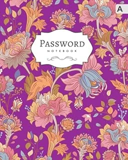 Password Notebook: 8X10 Big Internet Login Journal With Alphabetical Tabs | Large Print | Hand-Drawn Indian Flower Purple ürün görseli 1