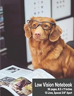 Low Notebook: Bold Lined Paper - 3/4" Line Spacing - Dog With Glasses Cover ürün görseli 1