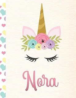 Nora: Personalized Unicorn Primary Handwriting Notebook For Girls With Pink Name | Dotted Midline Handwriting Practice Paper | Kindergarten To Early ... | Grades K-2 Composition School Exercise Book ürün görseli 1