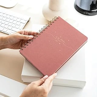 Paperora A5 Spiralli Sert Kapak Keten Düz Çizgisiz Tarihsiz Not Defteri Pembe ürün görseli 1