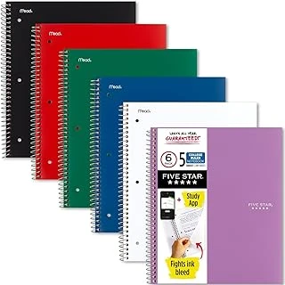 Five Spiral Notebook, 5 Subject, College Ruled Paper, 200 Yaprak, 11" X 8-1/2", Çeşitli Renkler, 6'Lı Paket (73793) ürün görseli 1