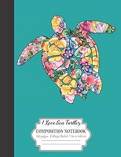 I Love Sea Turtles Composition Notebook 100 Pages College Ruled 7.44 X 9.69 In: Floral Tribal Honu ürün görseli 1