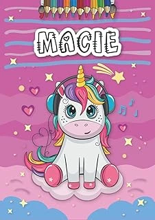 Macie: Personalized Coloring Book For Macie | Theme: Unicorn | Birthday Gift For Girl, Daughter ... | Ages: 4-8 | 25 Unicorn Designs With Name Macie, Large Size A4 (Ca. 8.5 X 11 Inches) ürün görseli 1