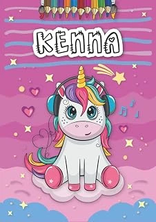 Kenna: Personalized Coloring Book For Kenna | Theme: Unicorn | Birthday Gift For Girl, Daughter ... | Ages: 4-8 | 25 Unicorn Designs With Name Kenna, Large Size A4 (Ca. 8.5 X 11 Inches) ürün görseli 1