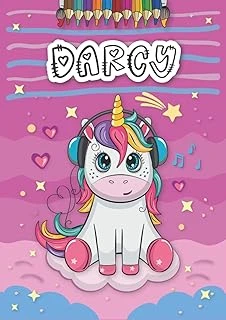 Darcy: Personalized Coloring Book For Darcy | Theme: Unicorn | Birthday Gift For Girl, Daughter ... | Ages: 4-8 | 25 Unicorn Designs With Name Darcy, Large Size A4 (Ca. 8.5 X 11 Inches) ürün görseli 1