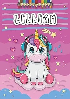 Lillian: Personalized Coloring Book For Lillian | Theme: Unicorn | Birthday Gift For Girl, Daughter ... | Ages: 4-8 | 25 Unicorn Designs With Name Lillian, Large Size A4 (Ca. 8.5 X 11 Inches) ürün görseli 1