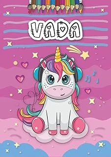 Vada: Personalized Coloring Book For Vada | Theme: Unicorn | Birthday Gift For Girl, Daughter ... | Ages: 4-8 | 25 Unicorn Designs With Name Vada, Large Size A4 (Ca. 8.5 X 11 Inches) ürün görseli 1