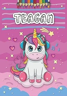 Teagan: Personalized Coloring Book For Teagan | Theme: Unicorn | Birthday Gift For Girl, Daughter ... | Ages: 4-8 | 25 Unicorn Designs With Name Teagan, Large Size A4 (Ca. 8.5 X 11 Inches) ürün görseli 1