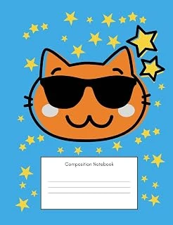 Composition Notebook: Wide Lined Writing Notebook For Pre School, Elementary Kids, First, Second, Third Grade, (7.44X9.69 Inches), Primary And Reception, 3,4,5,6,7 Years Old, Cat For Boys. ürün görseli 1