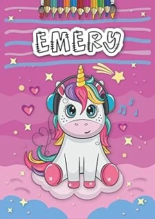 Emery: Personalized Coloring Book For Emery | Theme: Unicorn | Birthday Gift For Girl, Daughter ... | Ages: 4-8 | 25 Unicorn Designs With Name Emery, Large Size A4 (Ca. 8.5 X 11 Inches) ürün görseli 1