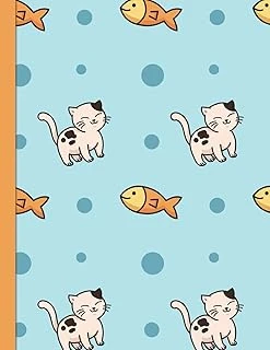 Notebook: 120 Lined Journal Pages | Diary | 8.5"X 11" Large Composition Note Book Gloss Paperback - Cats And Fish (Notebook 120 Lined Pages With Blank Date And Page Number) ürün görseli 1