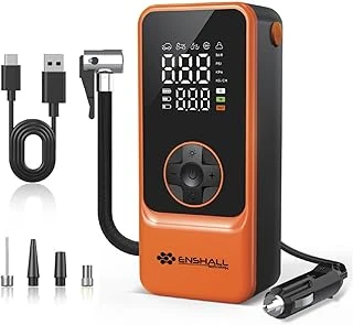 Enshall 6000Mah Şarjlı Mini Led Işıklı Araç Çakmaklık Kablolu Bisiklet, Top, Araç Lastik Şişirme Kompresörü ürün görseli 1