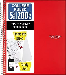 Five Spiral Defter + Çalışma Uygulaması, 5 Konu, Kolej Çizgili Kağıt, Mürekkep Kanamasıyla Mücadele, Suya Dayanıklı Kapak, 200 Yaprak, Kırmızı (72077) ürün görseli 1