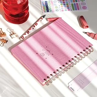 Paperora A5 Spiralli Sert Kapak Keten Noktalı Tarihsiz Not Defteri Pembe ürün görseli 1