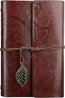 Yapraklı Not Defteri, Klasik Pu Deri Kapak, Seyahat Defteri, Journal, Günlük, Seyahat Günlüğü, Doldurulabilir Eskiz Defteri, Sketchbook, 105 X 145 Mm ürün görseli 1
