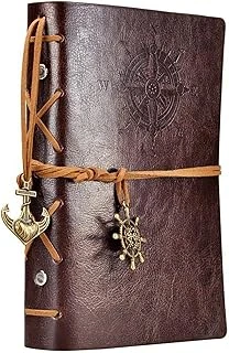 Denizcilik Defteri Klasik Pu Deri Kapak Not Defteri Seyahat Günlüğü Seyahat Dergisi Doldurulabilir Eskiz Defteri Spiral Halka Binder Günlüğü Boş Sayfalar, Astarsız Kağıt, Kolye, K ürün görseli 1