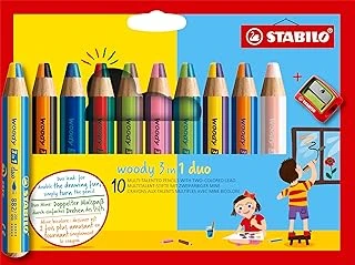 Stabilo Woody 3'Ü 1 Arada Duo - Duo Boyama Kalemi, Suluboya Mum Boya - İki Tonlu Kurşun - Kalemtıraş Ile 10'Lu Paket - 10 Kalem 20 Farklı Renk ürün görseli 1