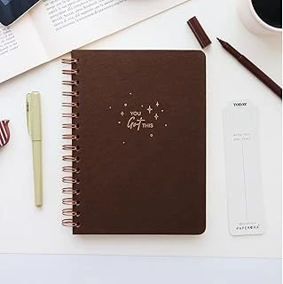 Paperora A5 Spiralli Sert Kapak Keten Noktalı Tarihsiz Not Defteri Kahverengi ürün görseli 1