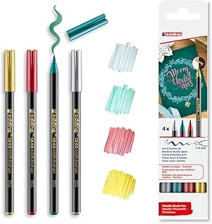 Edding 1340 Metalik Fırça Uçlu Keçeli Kalem, 4 Parlak Renkli Set, Esnek Fırça Ucu ürün görseli 1