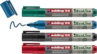 Edding 28 Ecoline Beyaz Yazı Tahtası Kalemi, 4'Lü Set, Karışık Renkler, Yuvarlak Uç, Yeniden Doldurulabilir ürün görseli 1