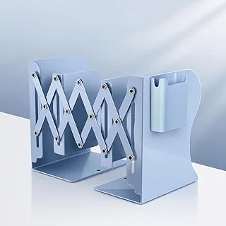 Ayarlanabilir Teleskopik Metal Kitap Tutucu, Masaüstü Kitap Desteği Raf Düzenleyici Stand, 9-42 Cm Genişleyebilir, Mıknatıslı Kalemlik Hediyeli (Mavi) ürün görseli 1