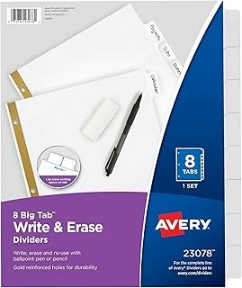 Avery Big Tab Ayırıcı, 8 Sekme, Yazılabilir Silinebilir, Beyaz, 48'Li Set ürün görseli 1