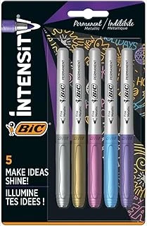 Bic Intensity Permanent Marker Metalik Kalıcı İşaretleyiciler - 5'Li Paket - Çeşitli Metalik Renkler - Koyu Yüzeyler İçin - Düşük Koku ürün görseli 1