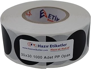 Pp Opak Daire Çap Etiketi Rulo Etiket, 30Mm X 30Mm Çap 1000 Adet, Yuvarlak Siyah Zemin Baskılı Etiketi ürün görseli 1