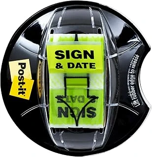 Post-It "Sign And Date" Bayrakları, 200/Masa Kavrama Dispenseri, 1 Dispenser/Paket, 1 "Geniş, Parlak Yeşil (680-Hvsd) ürün görseli 1