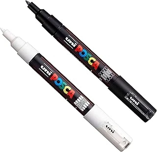 Posca Pc-1M Boya Sanatı Markör Kalemleri - Kumaş Cam Metal Kalem - Siyah + Beyaz (Her Birinden 1 Adet) ürün görseli 1