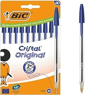 Bic Cristal Tükenmez Kalem, Orta Uçlu (1,00 Mm), Altıgen Şaft Uygun Kapaklı - Mavi, Her Biri 10 Adet Karton Kutu ürün görseli 1