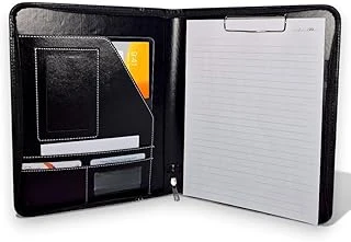 Coverzone Suni Deri Sekreterlik – Mandallı Evrak Tutucu, Tablet Bölmeli Organizer, Çok Gözlü Evrak Dosyası (Hesap Makinesiz Model), Fermuarlı (32.5 × 25 Cm), Siyah ürün görseli 1