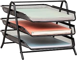 Mind Reader 3 Katmanlı Kağıt Tepsisi, Masaüstü Düzenleyici, Dosya Depolama, Çalışma Alanı, Ofis, Metal Örgü, 11.5 "U X 13.75" G X 10"H, Siyah ürün görseli 1