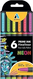 Adel Prime Ink Fineliner 6'Lı Neon Klasik İnce Uçlu Kalem ürün görseli 1