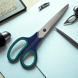 Jouis Makas 21.5 Cm Paslanmaz Çelik Büyük Ofis Makası – Ergonomik Kauçuk Saplı, Yeşil-Lacivert Renkli, Ev & Büro Tipi Makas ürün görseli 1