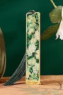 Kolbi Craft,Beyaz Güllü Vazo Van Gogh Püsküllü Altın Renk Metal Kitap Ayracı Hediyelik Sanatsal ürün görseli 1