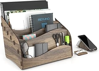 Wavy Masaüstü Organizer A4 Kağıt Kalemlikli Evrak Rafı Mini Kitaplık (Ceviz) ürün görseli 1