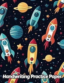 Independently Published Space Rocket Handwriting Practice Paper: Wide Lines With Dotted Midline | For Students Learning To Write Letters | Grades K-2 School | Gift For Universe Lovers | 8.5 X 11 Inch ürün görseli 1