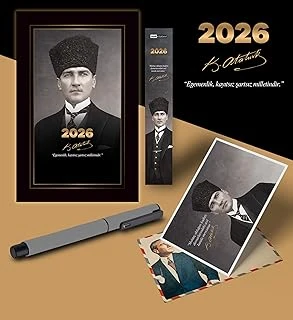 2026 Kalpaklı Atatürk Ajandası Ayraç Kartpostal Kalem - Gri ürün görseli 1